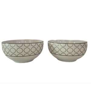 222 Fifth White with Silver Chain Link Patterned Soup/Cereal Bowl Set of Two